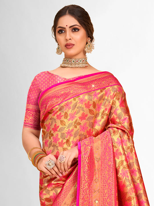 Light Pink Banarasi Silk Saree With Blouse Piece