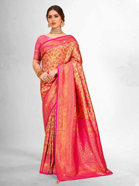 Light Pink Banarasi Silk Saree With Blouse Piece