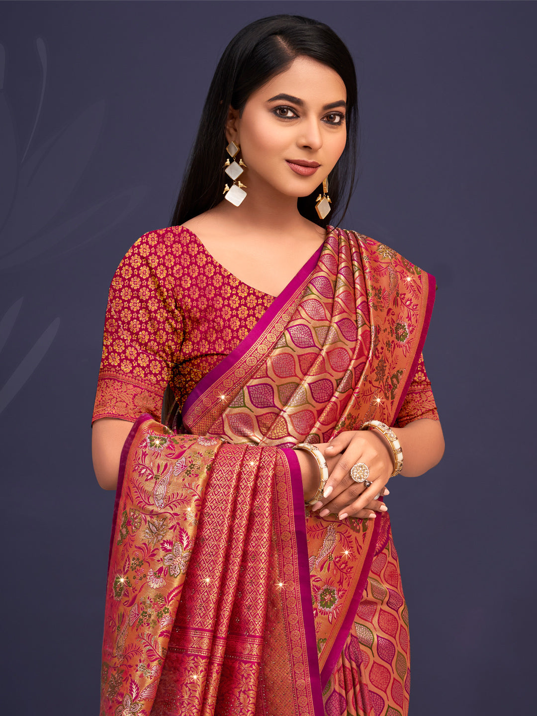 Buy Wine Banarasi Silk Saree With Blouse Piece online Karagiri
