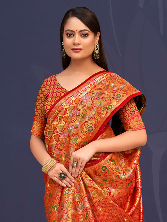 Maroon Banarasi Silk Saree With Blouse Piece