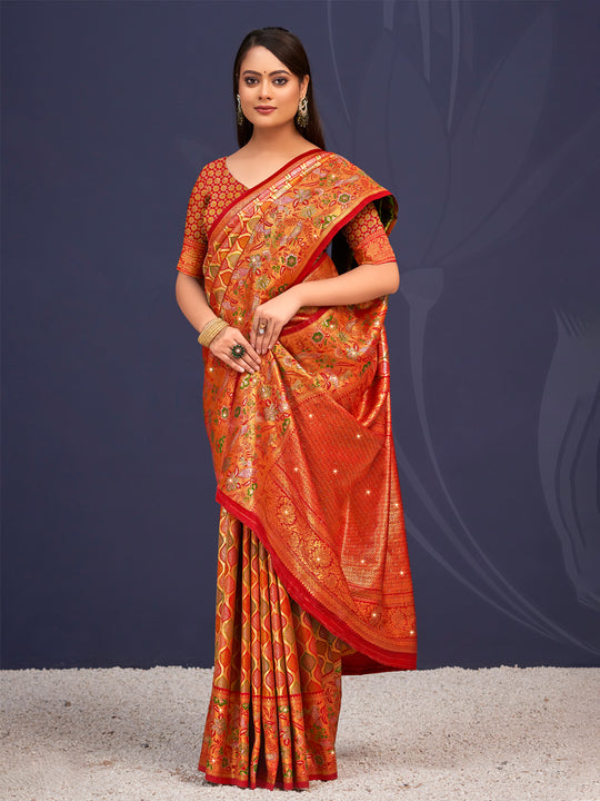 Maroon Banarasi Silk Saree With Blouse Piece