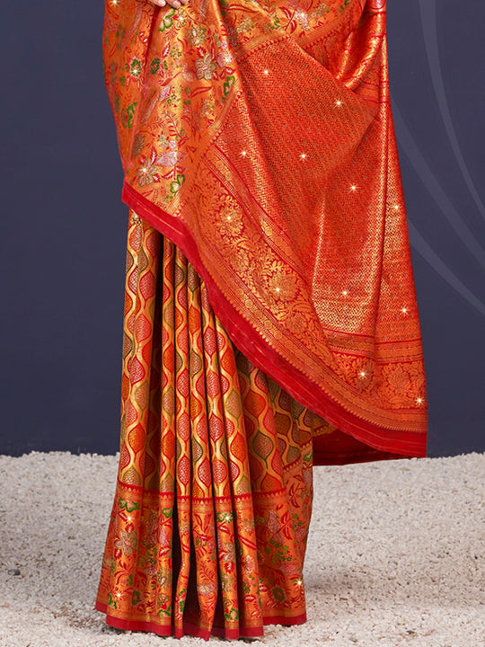 Maroon Banarasi Silk Saree With Blouse Piece