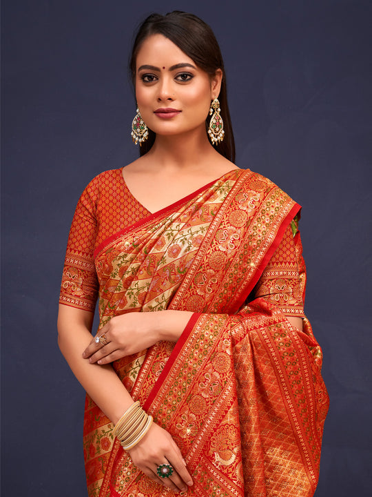 Yellow Banarasi Silk Saree With Blouse Piece