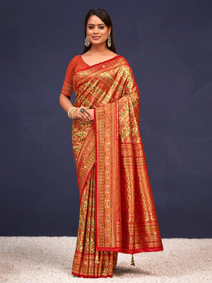 Yellow Banarasi Silk Saree With Blouse Piece