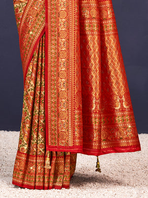 Yellow Banarasi Silk Saree With Blouse Piece