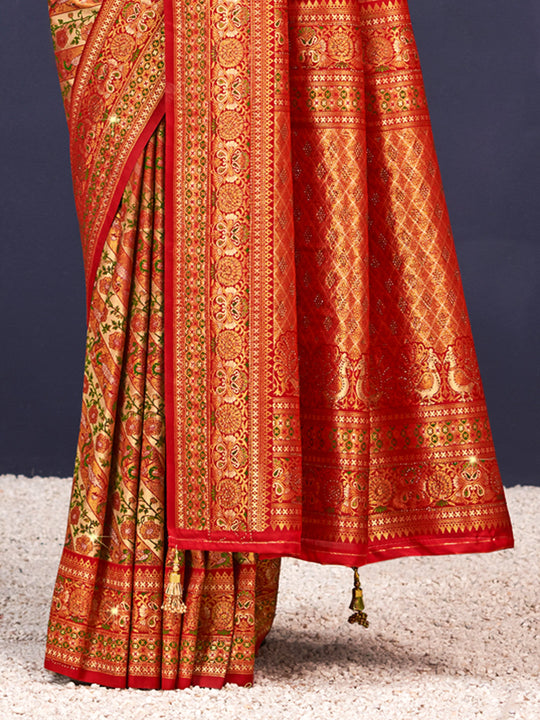 Yellow Banarasi Silk Saree With Blouse Piece