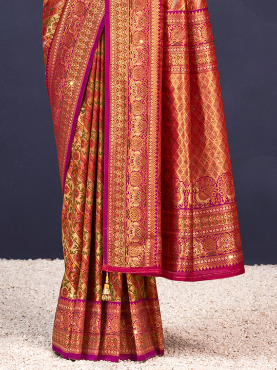 Yellow Banarasi Silk Saree With Blouse Piece