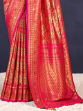 Pink Banarasi Silk Saree With Blouse Piece