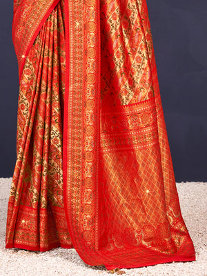 Red Banarasi Silk Saree With Blouse Piece