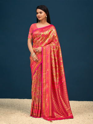 Pink Banarasi Silk Saree With Blouse Piece
