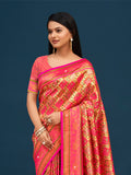 Pink Banarasi Silk Saree With Blouse Piece