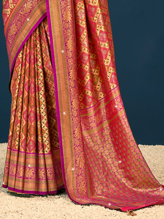 Wine Banarasi Silk Saree With Blouse Piece