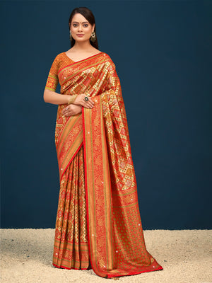 Red Banarasi Silk Saree With Blouse Piece