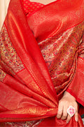 Red Banarasi Silk Saree With Blouse Piece