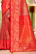 Red Banarasi Silk Saree With Blouse Piece