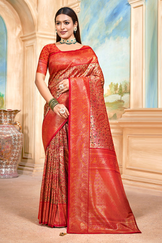 Maroon Banarasi Silk Saree With Blouse Piece