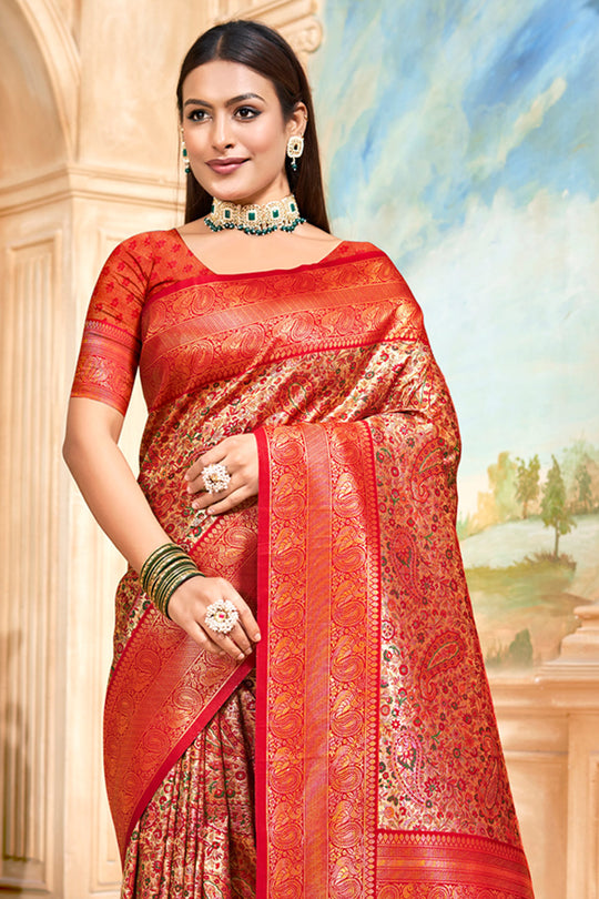 Maroon Banarasi Silk Saree With Blouse Piece