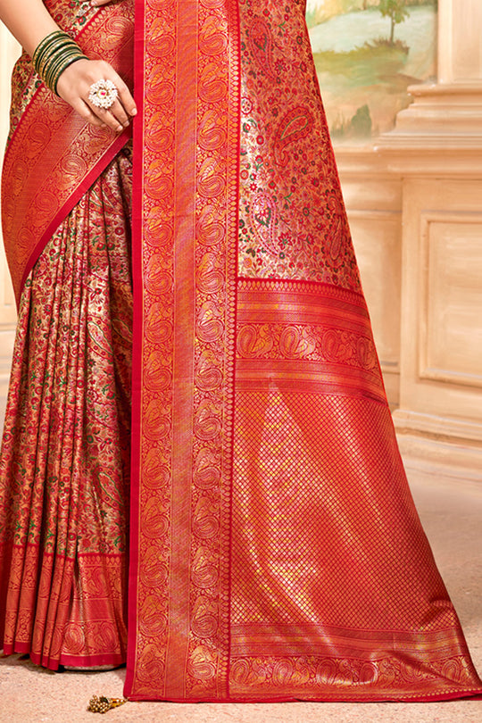 Maroon Banarasi Silk Saree With Blouse Piece