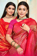 Pink Banarasi Silk Saree With Blouse Piece