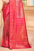 Pink Banarasi Silk Saree With Blouse Piece