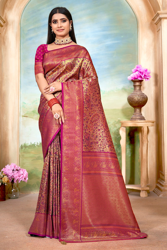 Purple Banarasi Silk Saree With Blouse Piece