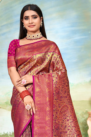 Purple Banarasi Silk Saree With Blouse Piece