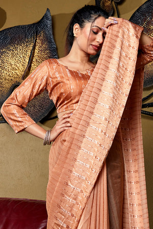 Cantaloupe Beige Organza Saree