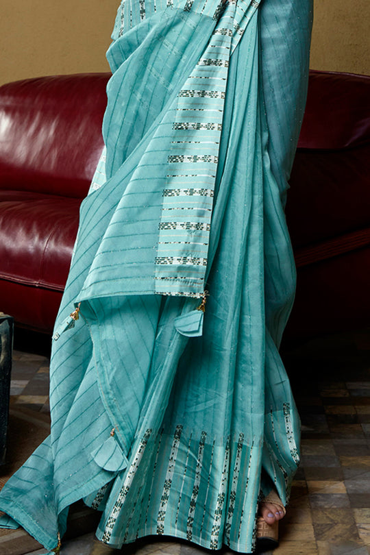 Sky Blue Organza Saree