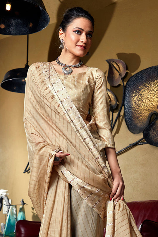 Buttermilk Beige Organza Saree