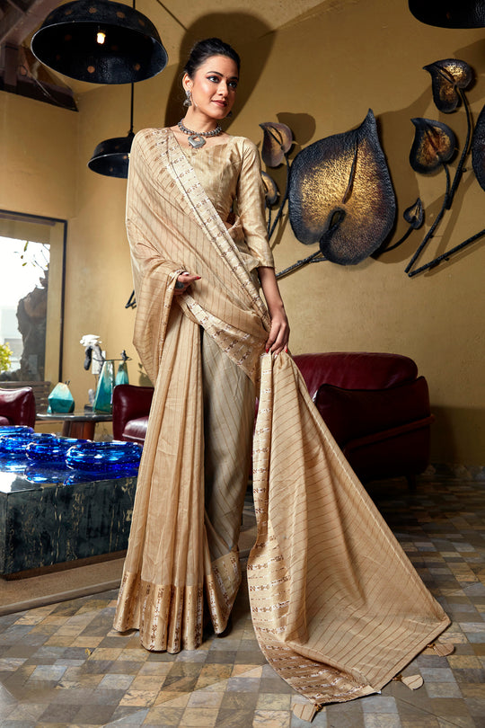 Buttermilk Beige Organza Saree