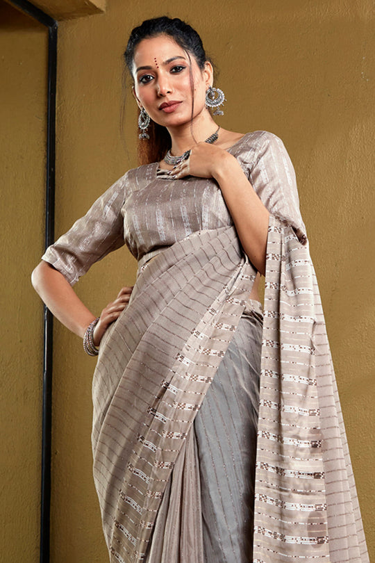 Stone Brown Organza Saree