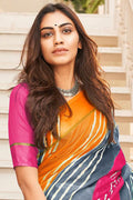Pink Grey Dual Tone Leheriya Printed Saree