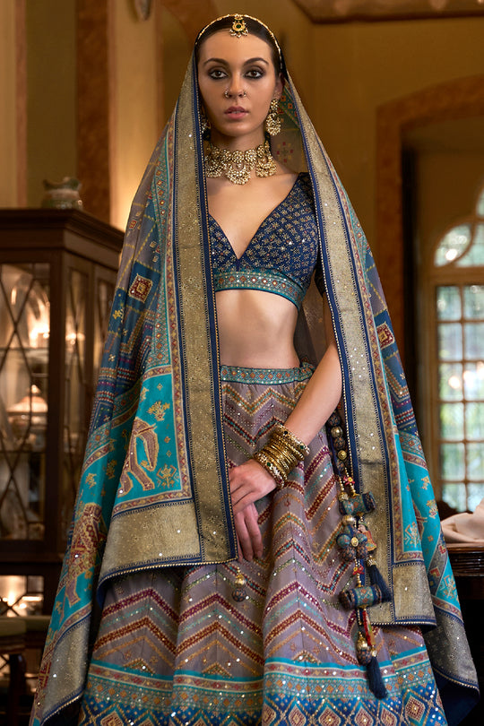 Ombre Blue Silk Lehenga Choli