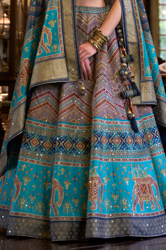 Ombre Blue Silk Lehenga Choli