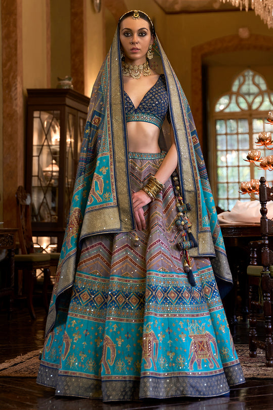 Ombre Blue Silk Lehenga Choli
