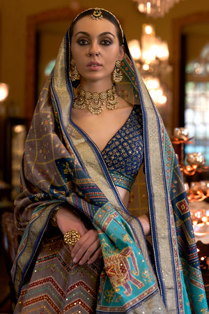 Ombre Blue Silk Lehenga Choli