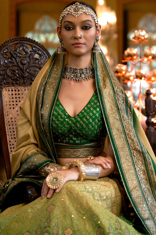 Ombre Green Silk Lehenga Choli