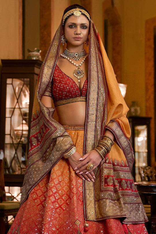 Orange And Red Silk Lehenga Choli