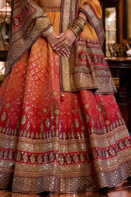 Orange And Red Silk Lehenga Choli