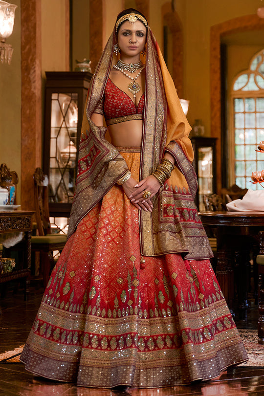 Orange And Red Silk Lehenga Choli