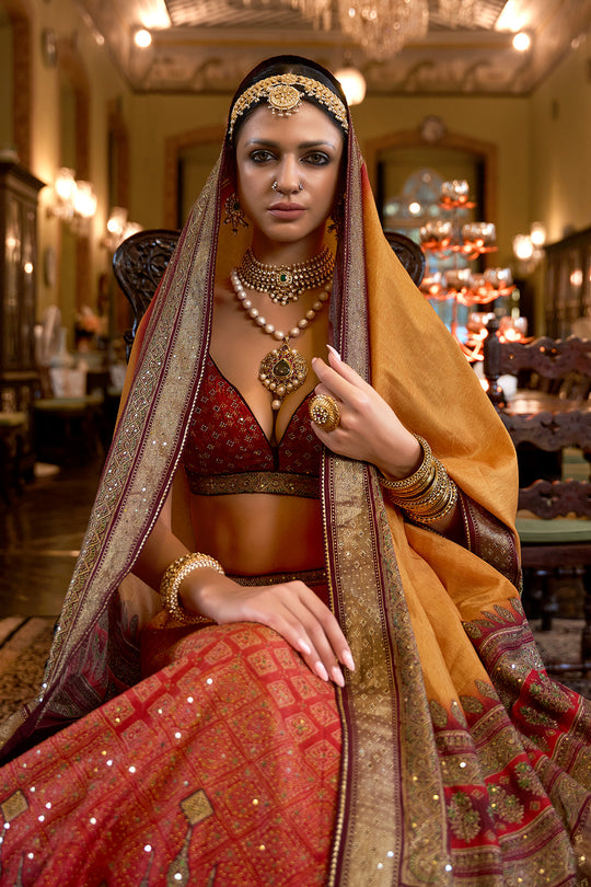 Orange And Red Silk Lehenga Choli
