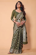 Mahendi Green Banarasi Viscose Saree With Blouse Piece