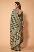 Mahendi Green Banarasi Viscose Saree With Blouse Piece
