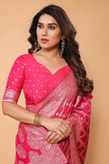 Pink Banarasi Viscose Saree With Blouse Piece