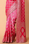 Pink Banarasi Viscose Saree With Blouse Piece