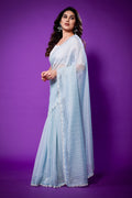 Sky Blue Tissue Saree With Blouse Piece