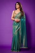 Green Organza Saree With Blouse Piece