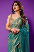 Green Organza Saree With Blouse Piece