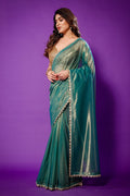 Green Organza Saree With Blouse Piece