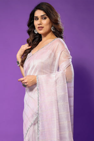 Pink Tissue Saree With Blouse Piece